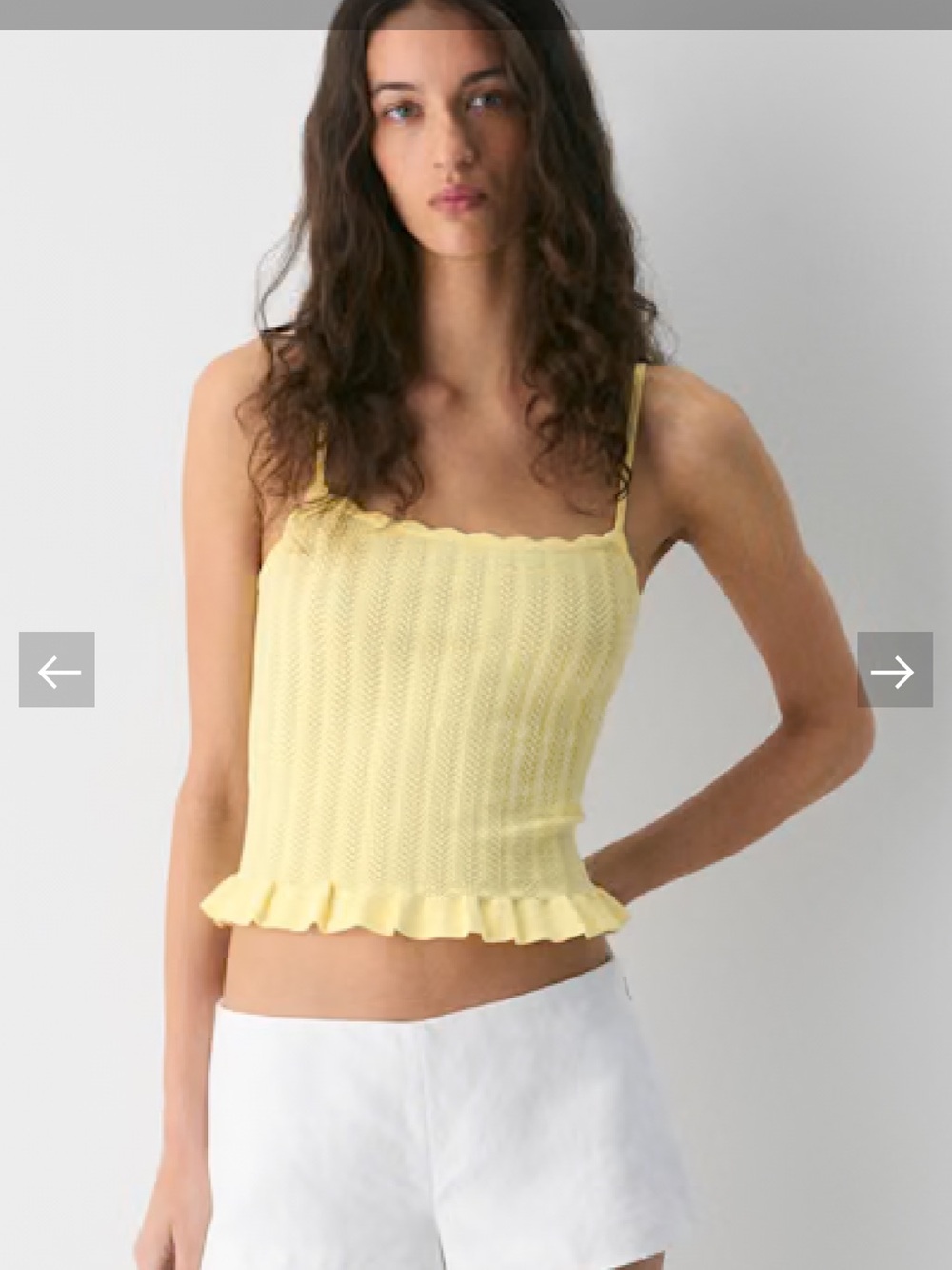 Aritzia Pale Yellow Ruffled Knit Tank